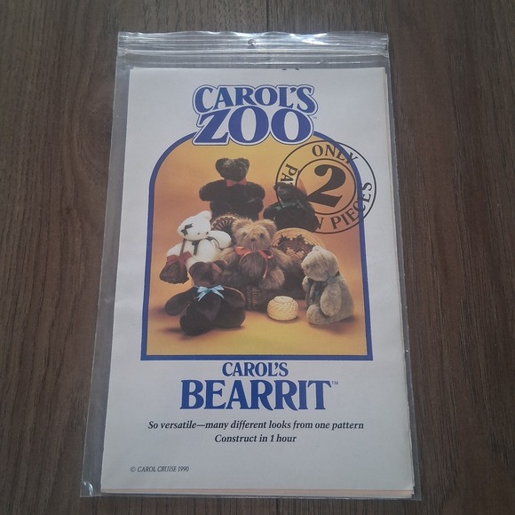 Vintage Carols Zoo Bearrit Stuffed Teddy Bear Sewing Kit 1993 Uncut Rare HTF - Picture 1 of 5